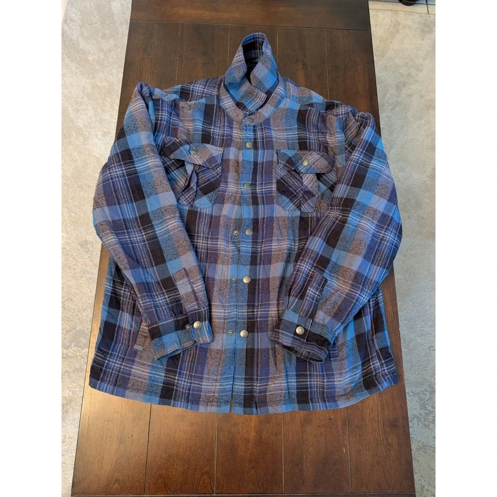 MBX Premium Goods Flannel Shacket Shirt‎ Mens L Blue Plaid Button Up Long Sleeve